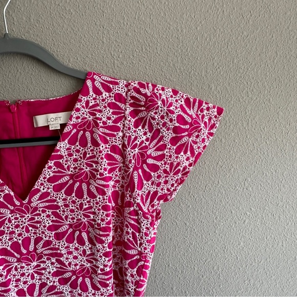 Loft Pink Eyelet Lace Cotton Tie Waist Midi Dress 8P - Picture 3 of 13